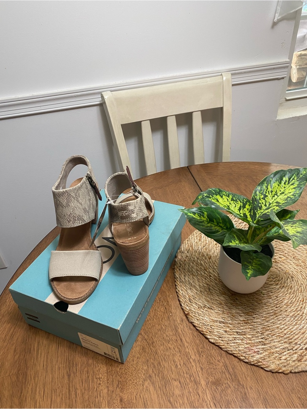 Toms Neutral Beige Snake-Print Block Heel Sandals